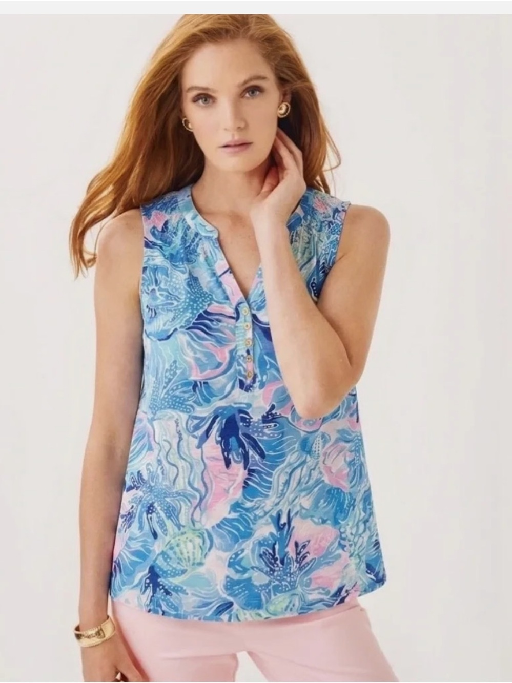 Lilly Pulitzer Essie Palm Beach Slub Cotton Tank size XL Preppy Beachy